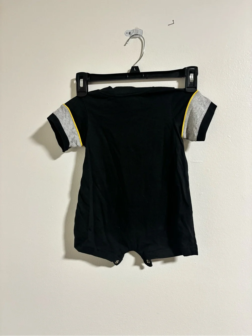 NHL Black One-Piece Romper with Gray Panels and Yellow Piping